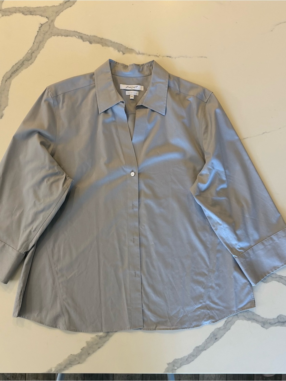 Foxcroft NYC Women’s XXL Non-Iron Stretch Button Down Shirt Gray 3/4 Sleeve